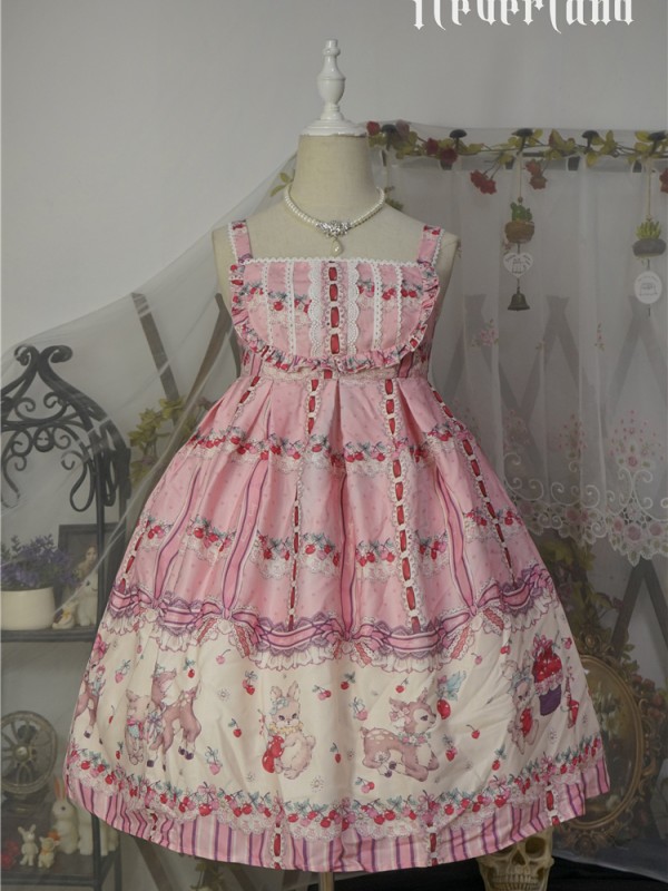 Sweet Cherry Deer Print Special Lolita Jumperskirt Sweet Cherry Deer Print Special Lolita Jumperskirt
