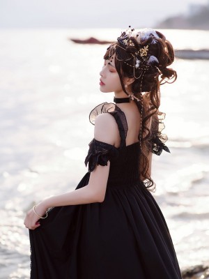 The city of Sin - Off Shoulder Open Front Gothic Short Sleeve One-piece