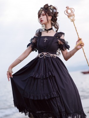 The city of Sin - Off Shoulder Open Front Gothic Short Sleeve One-piece