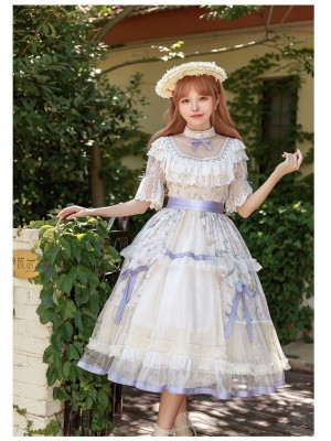 【The inflorescence of Letter and poem】~lolita~Cherry Butterfly Print ONE-PIECE~Chiffon Princess Dress