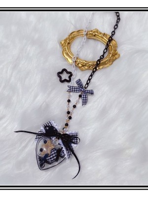Translucent Heart-Shape Pendant Black and White Theme Necklace