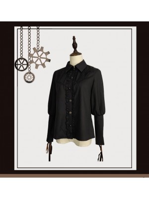 Turn Down Collar Gigot Sleeve Blouse