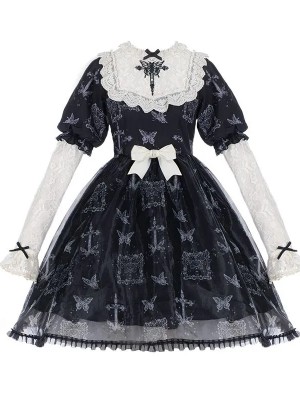 【Twilight Butterfly】~Natural fluffy Onepiece~Embroidery and printing Dismantling sleeve~Four seasons