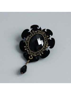 Vintage Black Manmade Diamond Brooch