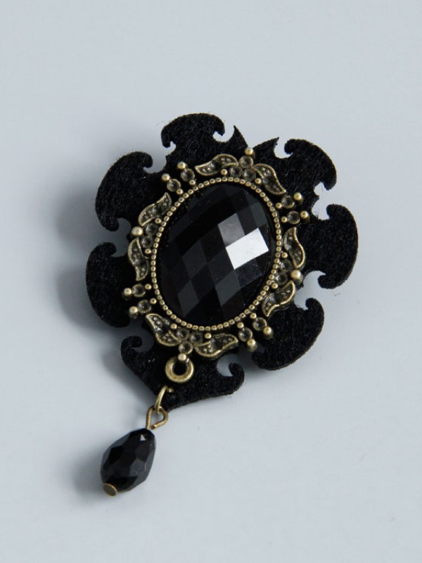 Vintage Black Manmade Diamond Brooch