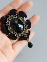 Vintage Black Manmade Diamond Brooch