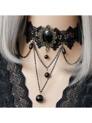 Vintage Fringe Black Lace Choker