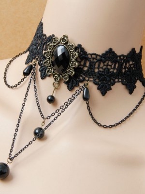 Vintage Fringe Black Lace Choker