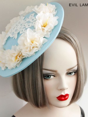 White FlowerBlue Mini Top Hat