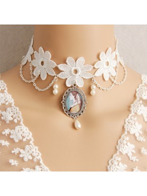 White Race  Portrait Pendant Choker