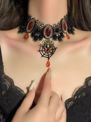 Gothic Lolita Lace Choker With Spider