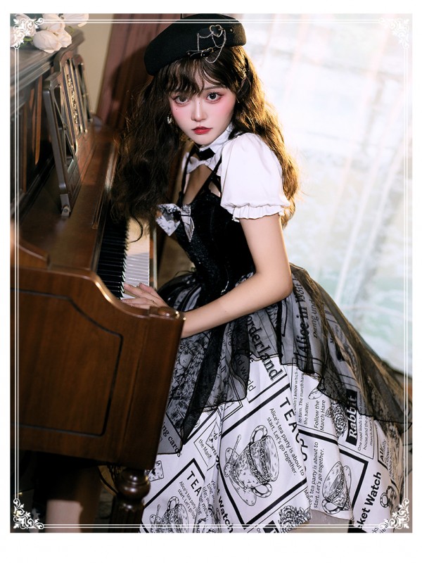 YINGLUOFU - Black and White Alice One-piece YINGLUOFU - Black and White Alice One-piece