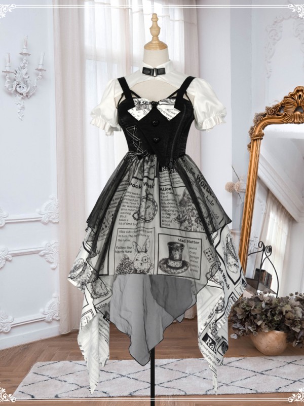 YINGLUOFU - Black and White Alice One-piece