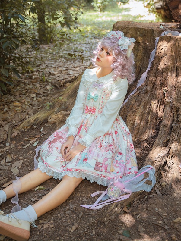 Zhijinyuan - Cat Tea Party Suspender Skirt Zhijinyuan - Cat Tea Party Suspender Skirt