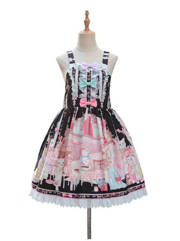 Zhijinyuan - Cat Tea Party Suspender Skirt