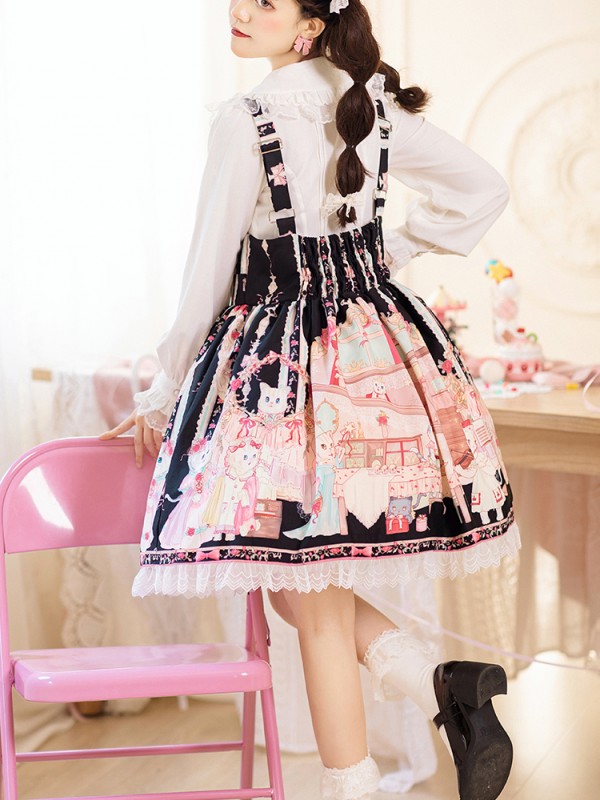 Zhijinyuan - Cat Tea Party Suspender Skirt Zhijinyuan - Cat Tea Party Suspender Skirt