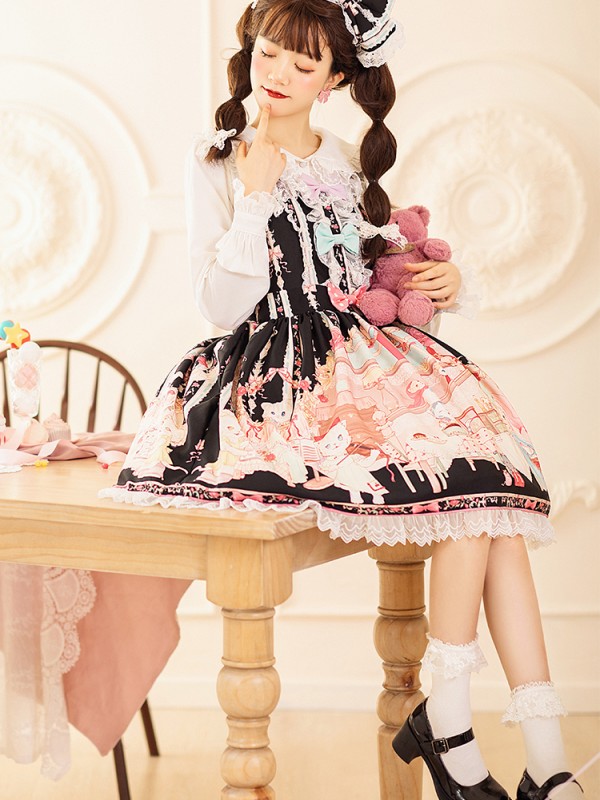 Zhijinyuan - Cat Tea Party Suspender Skirt Zhijinyuan - Cat Tea Party Suspender Skirt