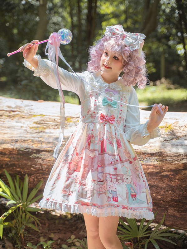 Zhijinyuan - Cat Tea Party Suspender Skirt Zhijinyuan - Cat Tea Party Suspender Skirt