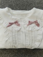 Pink bow collar lace short sleeves blouse Pink bow collar lace short sleeves blouse