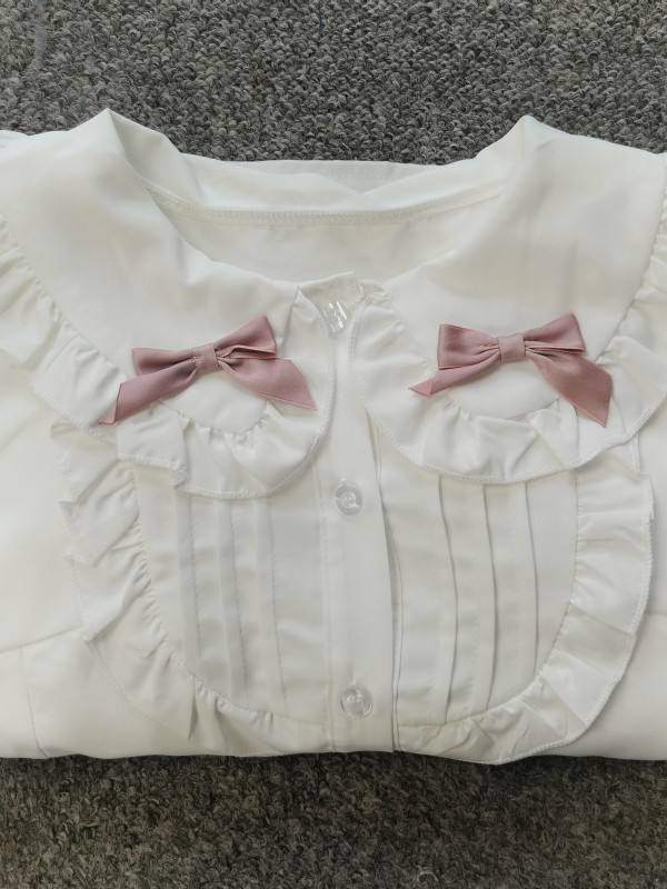Pink bow collar lace short sleeves blouse Pink bow collar lace short sleeves blouse