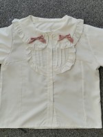 Pink bow collar lace short sleeves blouse Pink bow collar lace short sleeves blouse