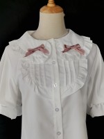 Pink bow collar lace short sleeves blouse Pink bow collar lace short sleeves blouse