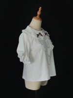 Pink bow collar lace short sleeves blouse Pink bow collar lace short sleeves blouse