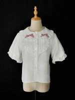 Pink bow collar lace short sleeves blouse Pink bow collar lace short sleeves blouse