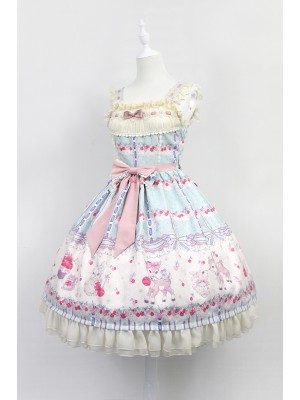 Sweet Cherry Print JSK Bow Belt Jumperskirt