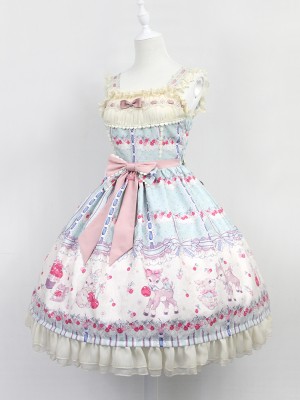 Sweet Cherry Print JSK Bow Belt Jumperskirt