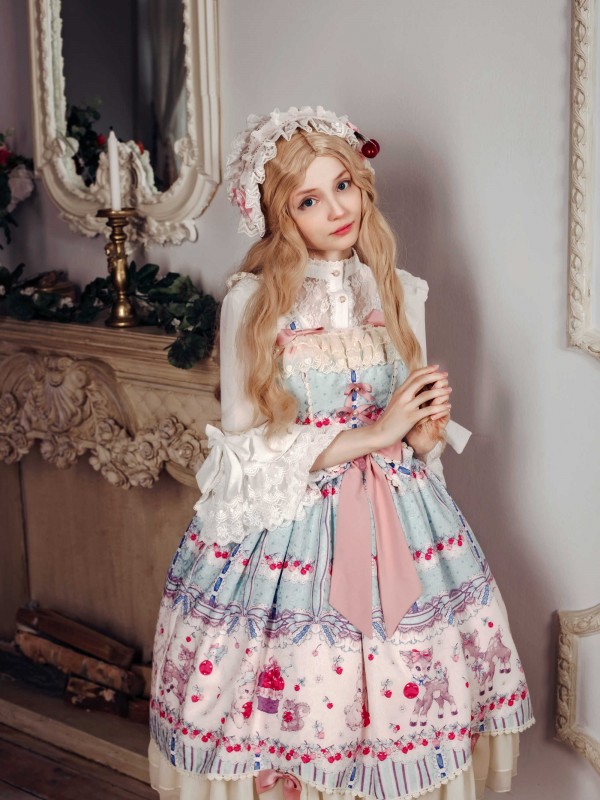 Sweet Cherry Deer High-waisted Jumperskirt Sweet Cherry Deer High-waisted Jumperskirt