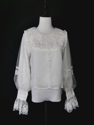 Classic  Lolita lantern sleeves and embroidered neck blouse