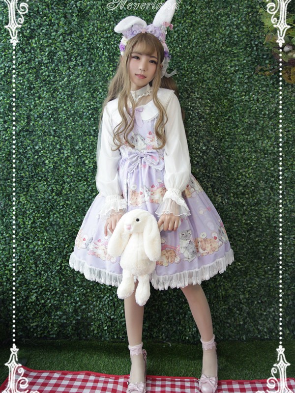 Sweet and Lovely Don't Eat Bunny Round Collar JSK Lolita Jumperskirt