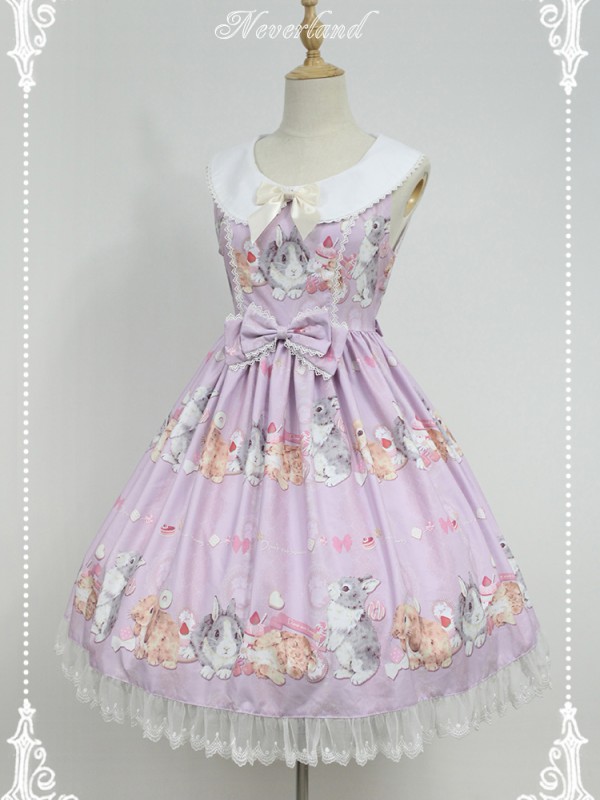 Sweet and Lovely Don't Eat Bunny Round Collar JSK Lolita Jumperskirt