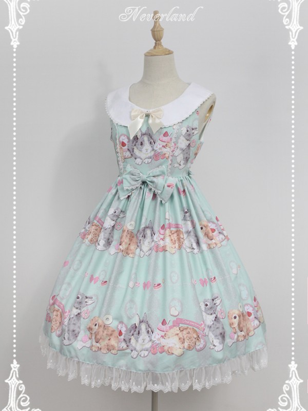 Sweet and Lovely Don't Eat Bunny Round Collar JSK Lolita Jumperskirt