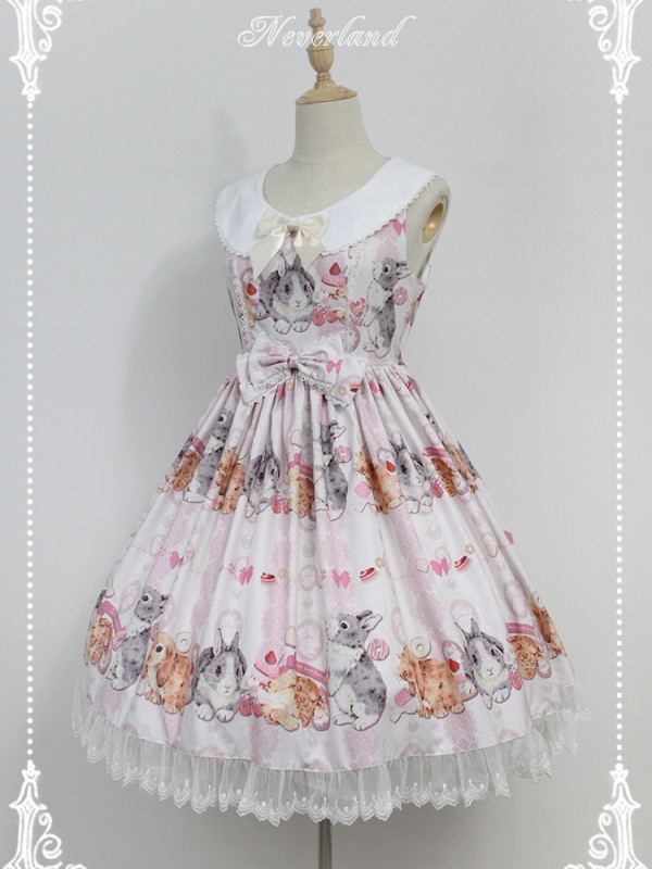 Sweet and Lovely Don't Eat Bunny Round Collar JSK Lolita Jumperskirt