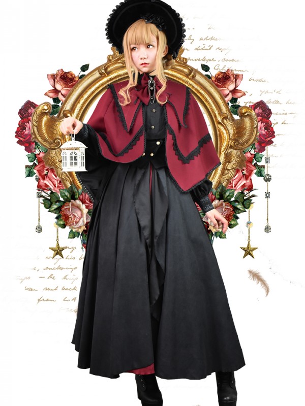 +Plain Doll+  Retro Gothic Peak Collar Vampire Style Cape 001