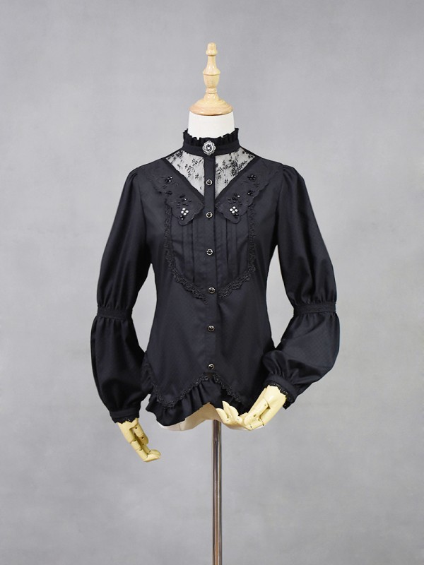 +The Celtic Twilight+ Gothic Lace Stand Collar Long Sleeve Blouse 006 +The Celtic Twilight+ Gothic Lace Stand Collar Long Sleeve Blouse 006