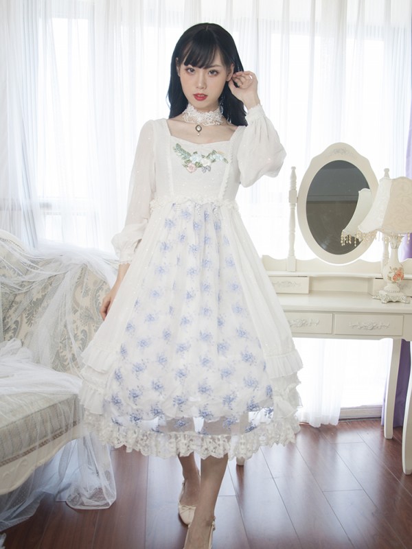 +Fantine+ Retro Embroidered Flower Long Sleeve One-piece 066 +Fantine+ Retro Embroidered Flower Long Sleeve One-piece 066