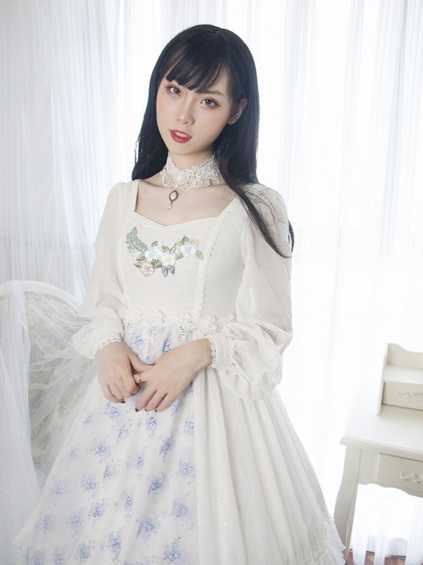 +Fantine+ Retro Embroidered Flower Long Sleeve One-piece 066 +Fantine+ Retro Embroidered Flower Long Sleeve One-piece 066