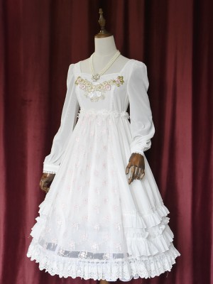 +Fantine+ Retro Embroidered Flower Long Sleeve One-piece 066