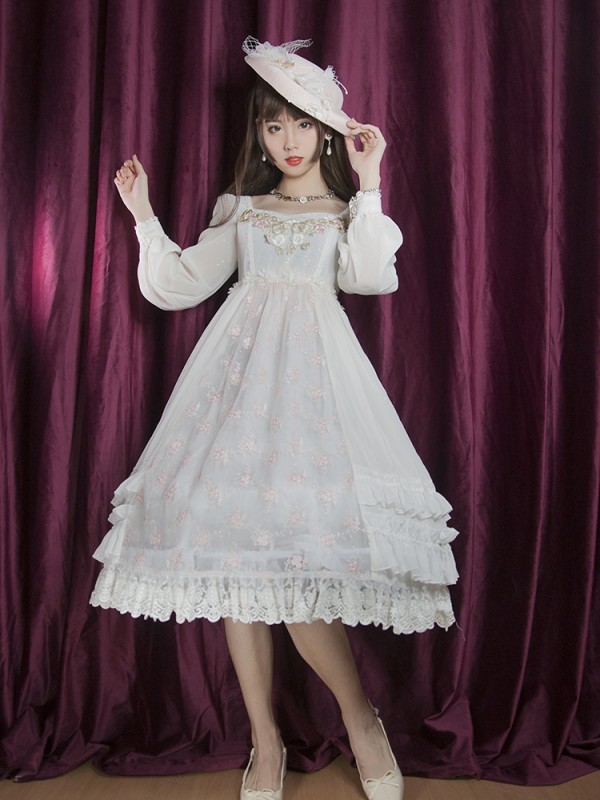 +Fantine+ Retro Embroidered Flower Long Sleeve One-piece 066 +Fantine+ Retro Embroidered Flower Long Sleeve One-piece 066