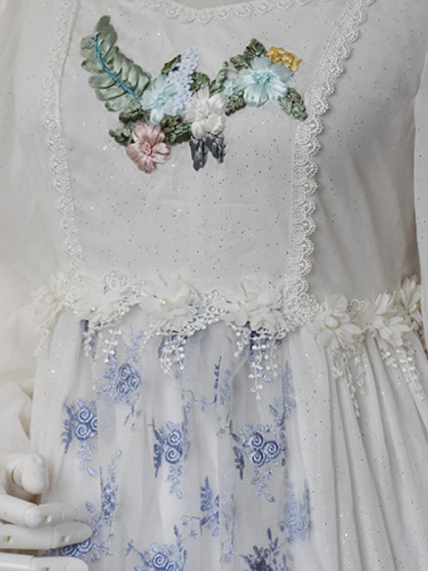 +Fantine+ Retro Embroidered Flower Long Sleeve One-piece 066 +Fantine+ Retro Embroidered Flower Long Sleeve One-piece 066