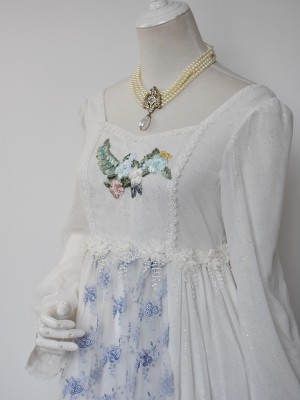 +Fantine+ Retro Embroidered Flower Long Sleeve One-piece 066