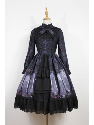 Dark Vintage Nightmare Charm Fake Collar One-piece Lolita OP
