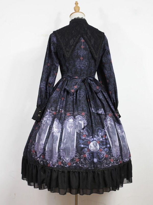 Dark Vintage Nightmare Charm Fake Collar One-piece Lolita OP
