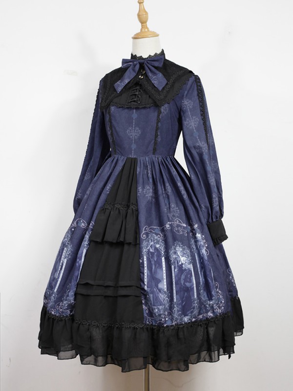 Dark Vintage Nightmare Charm Fake Collar One-piece Lolita OP