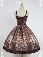 Steampunk Cat Vintage Print  Double Breasted Lolita Jumperskirt