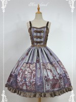 Steampunk Cat Vintage Print  Double Breasted Lolita Jumperskirt