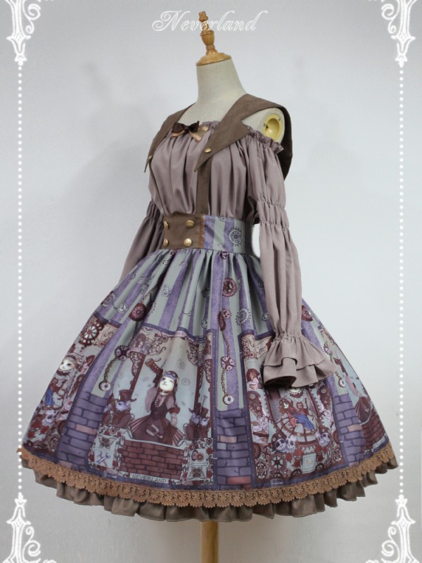 Steampunk Print Cat Skirt Lolita Jumperskirt